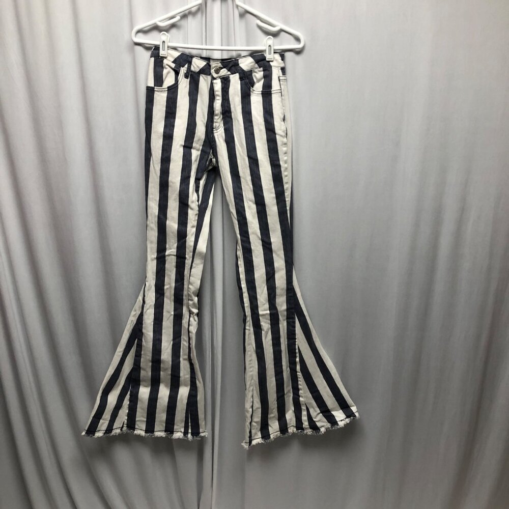 Saints and Hearts Flare Jeans Womens Size Medium Blue White Striped Bell Bottom